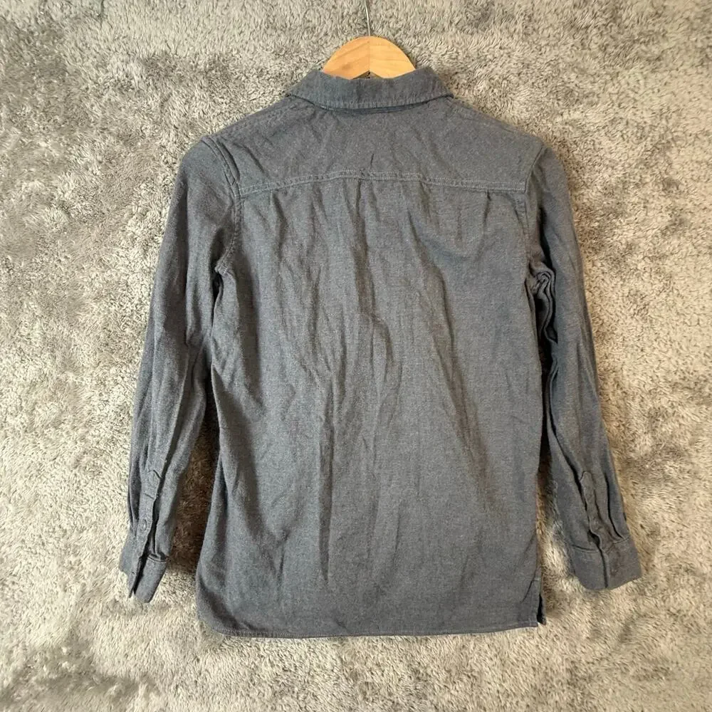 Gap Kids Boys Flannel Button Down Camp Shirt XL 12 Solid Gray Long Sleeve